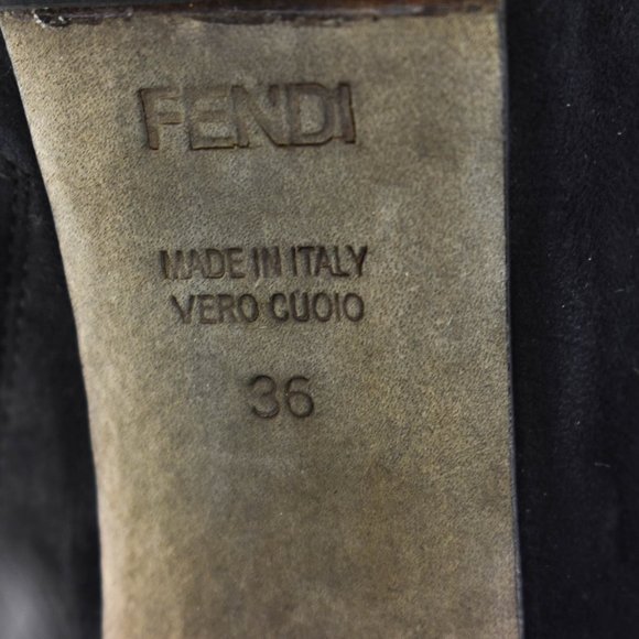 FENDI: Black, Suede Over The Knee Boots - Picture 9 of 9